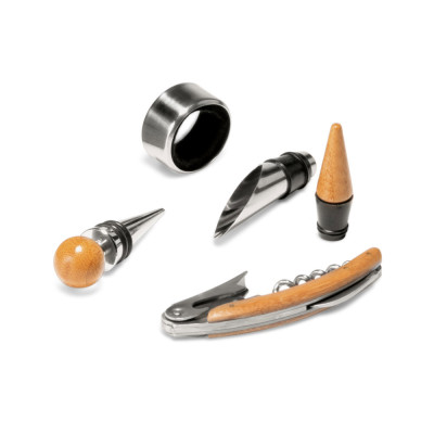 MORETO. Conjunto para vinho com 4 peças em bambu, aço inoxidável e ABS